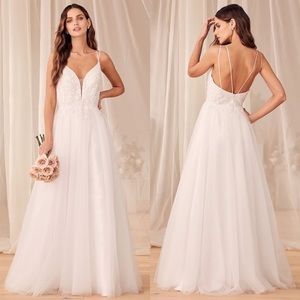 Lulus Forever Is Ours White Sequin Embroidered Tulle Maxi Wedding Dress Size 10